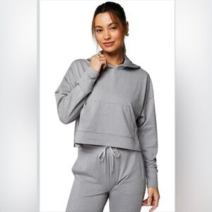 Fabletics Cloud Jersey Cropped Hoodie Gray Heather Buttery Soft Like New-Medium